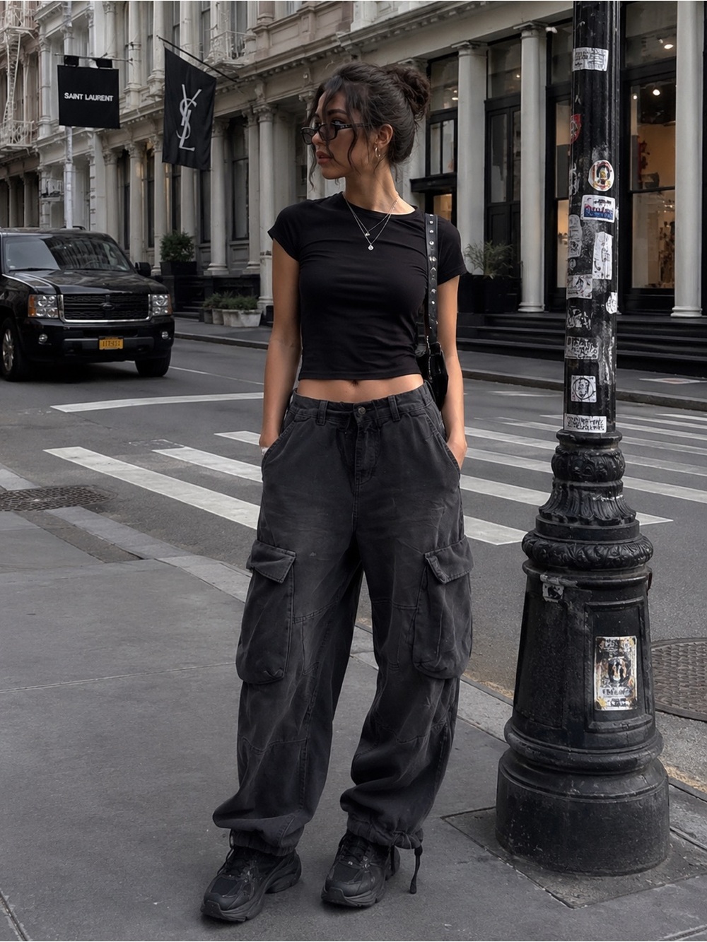 Manière De Voir Washed Black Cargo Utility Jogger Pants Streetwear Size M - Picture 2 of 16
